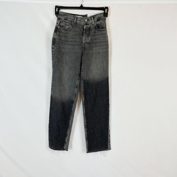 PacSun Jeans High Rise Straight Black Two-Toned Raw Hem Button Fly 23 - Picture 1 of 7